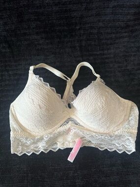 PINK Victoria’s Secret Lace Push Up Bra Cream Pink Racerback M NWT